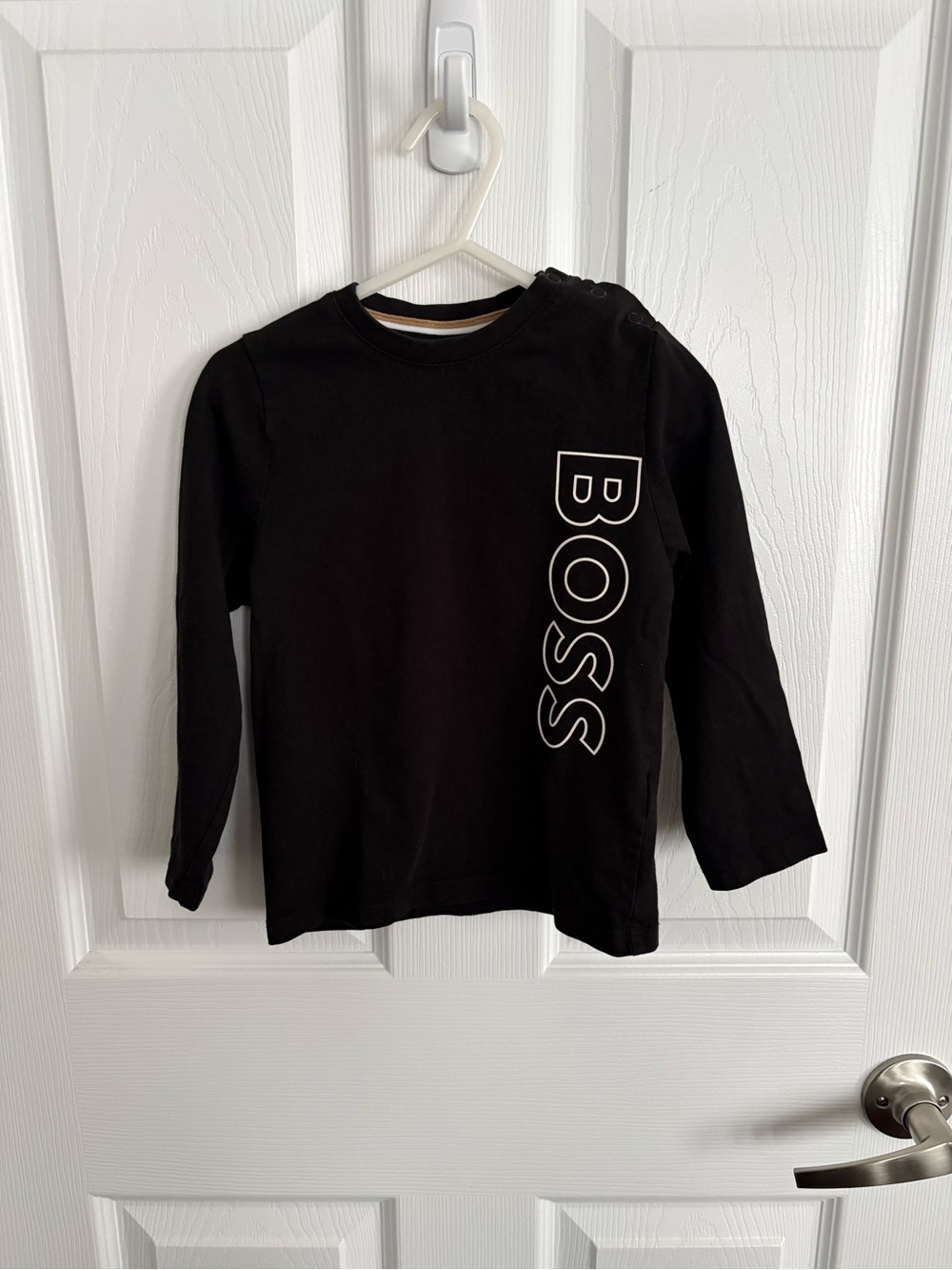 Hugo Boss Black Long Sleeve Tee with White Vertical Logo